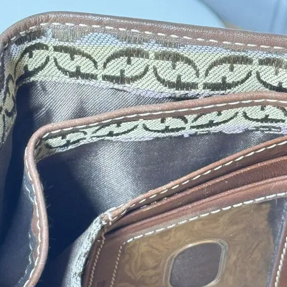 RARE Fossil Wallet Trifold Canvas Monogram Brown Leather Vintage Beautiful - Picture 8 of 11